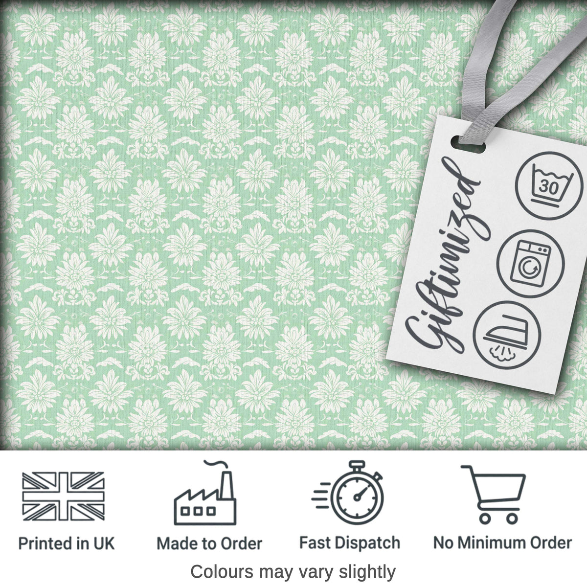 Mint Damask Floral Seamless Pattern Elegant Vintage Ornamental Botanical Design Digital Print Fabric by the Metre UK Sewing Quilting Textile
