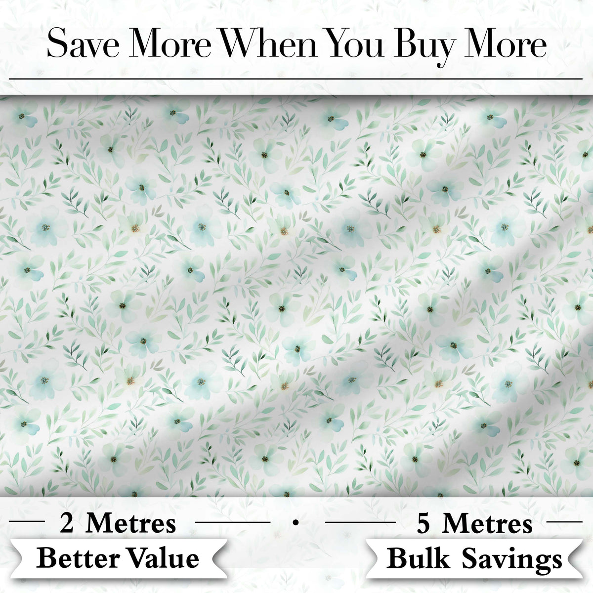 Soft Mint Floral Blossom Seamless Pattern Delicate Watercolor Botanical Design Digital Print Fabric by the Metre UK Sewing Quilting Textile