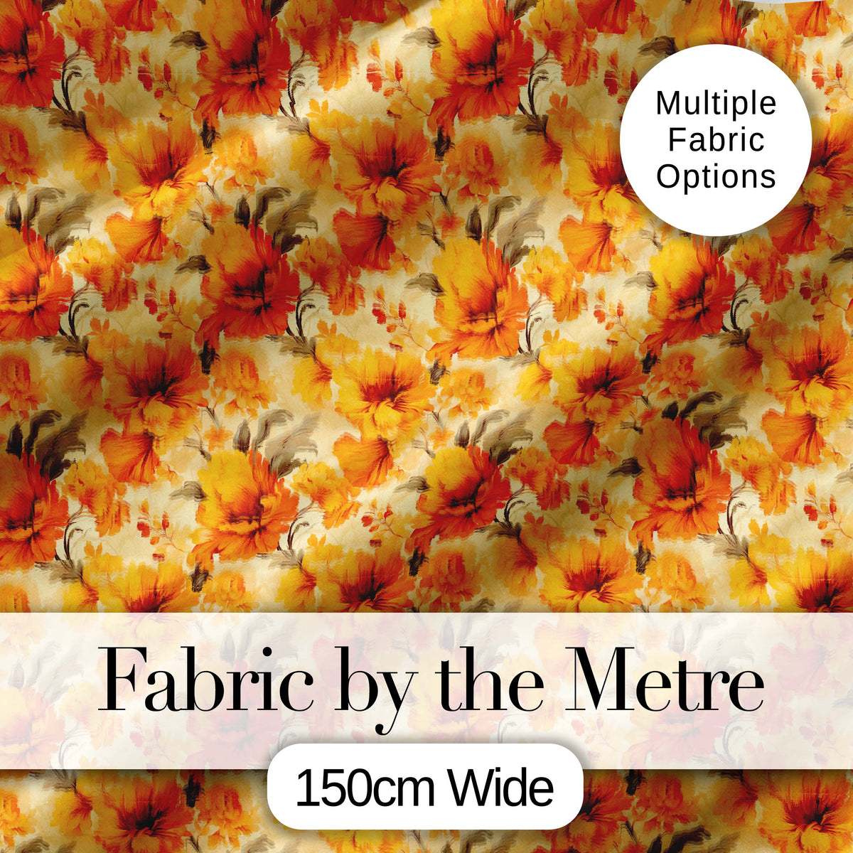 Golden Orange Floral Blossom Seamless Pattern Bold Botanical Vintage Design Digital Print Fabric by the Metre UK Sewing Quilting Textile