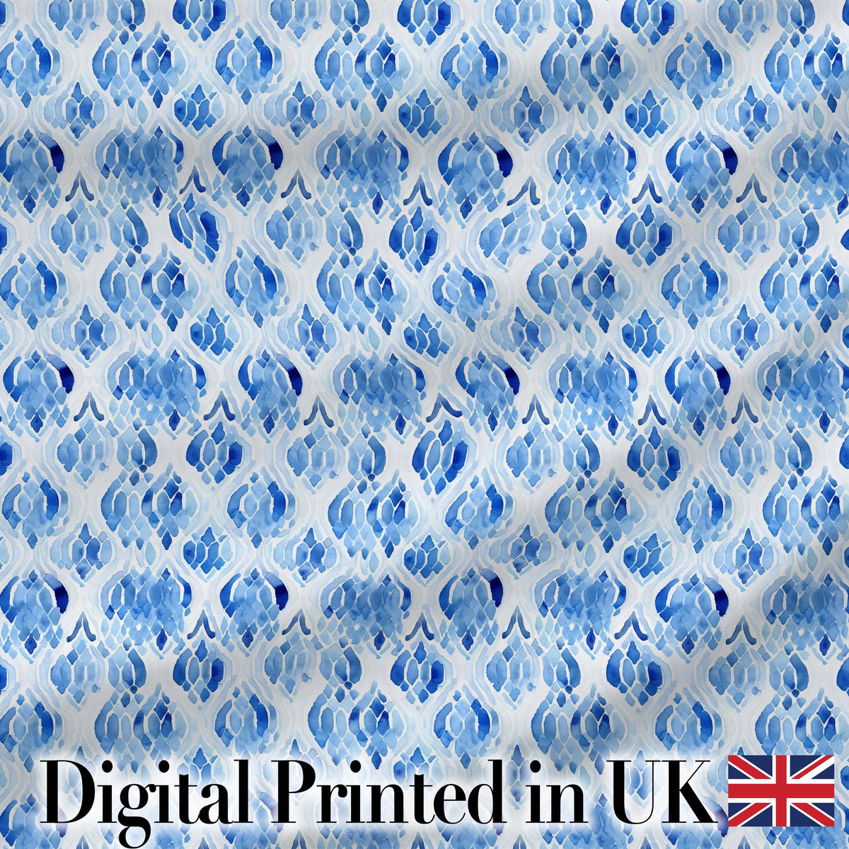 Blue Watercolor Ikat Abstract Seamless Pattern Soft Artistic Textile Design Digital Print Fabric by the Metre UK Sewing Quilting Textile