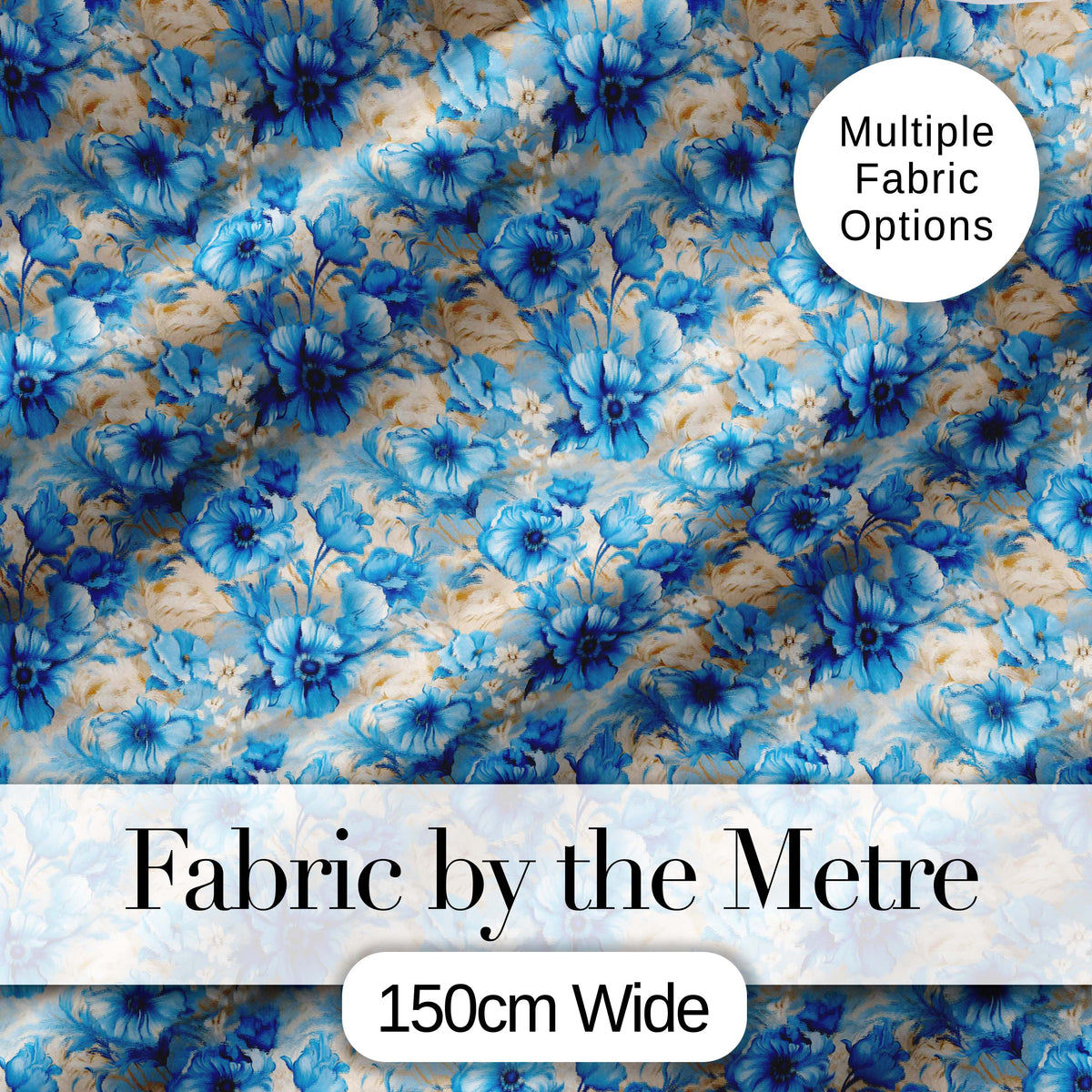 Blue Floral Bouquet Vintage Seamless Pattern Elegant Botanical Garden Design Digital Print Fabric by the Metre UK Sewing Quilting Textile