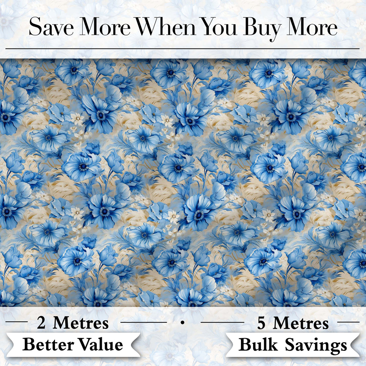 Blue Floral Bouquet Vintage Seamless Pattern Elegant Botanical Garden Design Digital Print Fabric by the Metre UK Sewing Quilting Textile