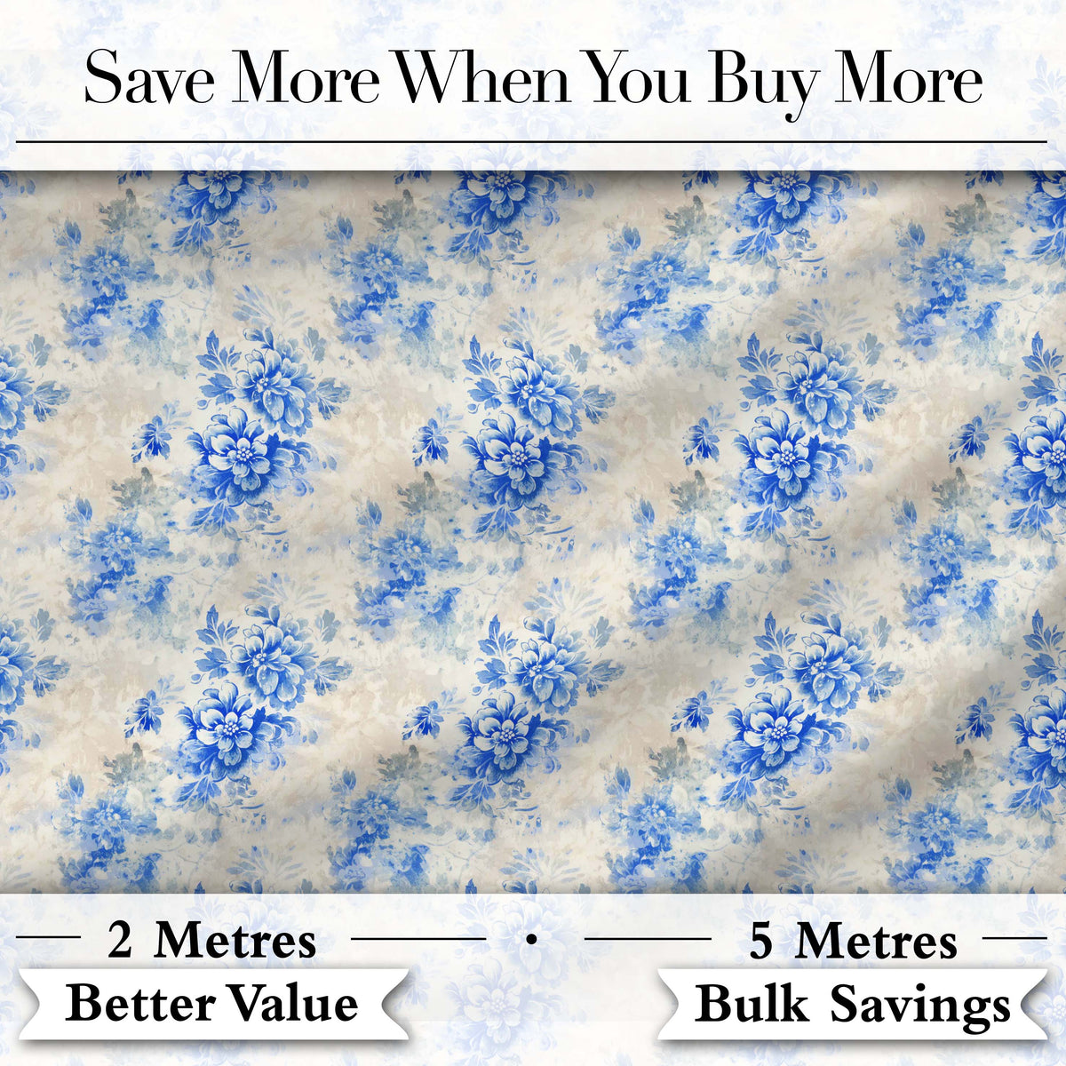 Soft Blue Floral Watercolor Seamless Pattern Artistic Botanical Texture Design Digital Print Fabric by the Metre UK Sewing Quilting Textile