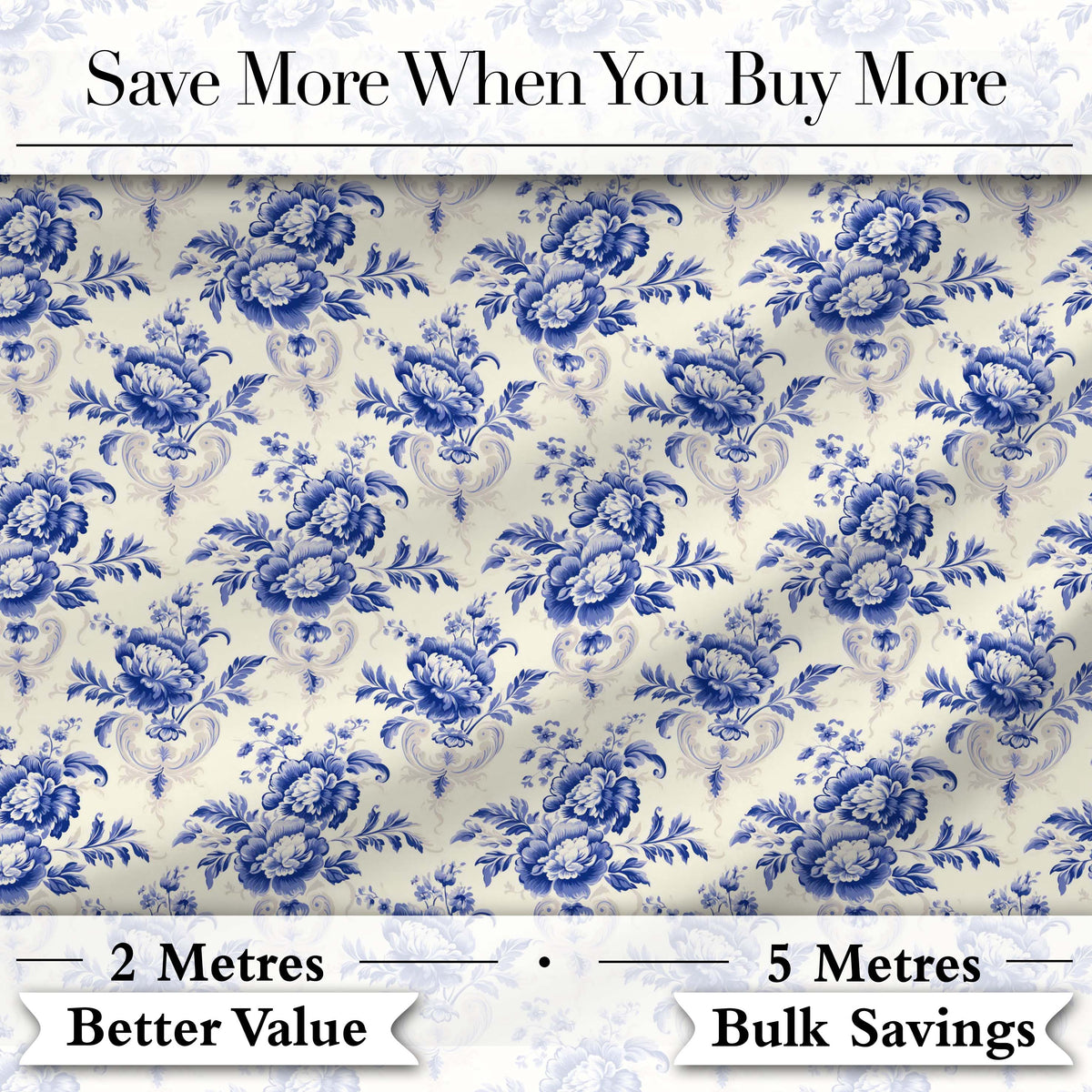 Classic Blue White Vintage Floral Seamless Pattern Elegant Botanical Style Digital Print Fabric by the Metre UK Sewing Quilting Textile