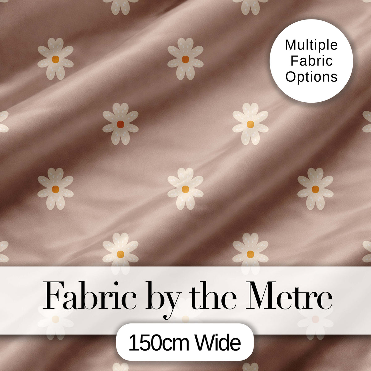 Simple Daisy Flower Seamless Pattern Warm Taupe Background Minimal Design Digital Print Fabric by the Metre UK Sewing Quilting Textile
