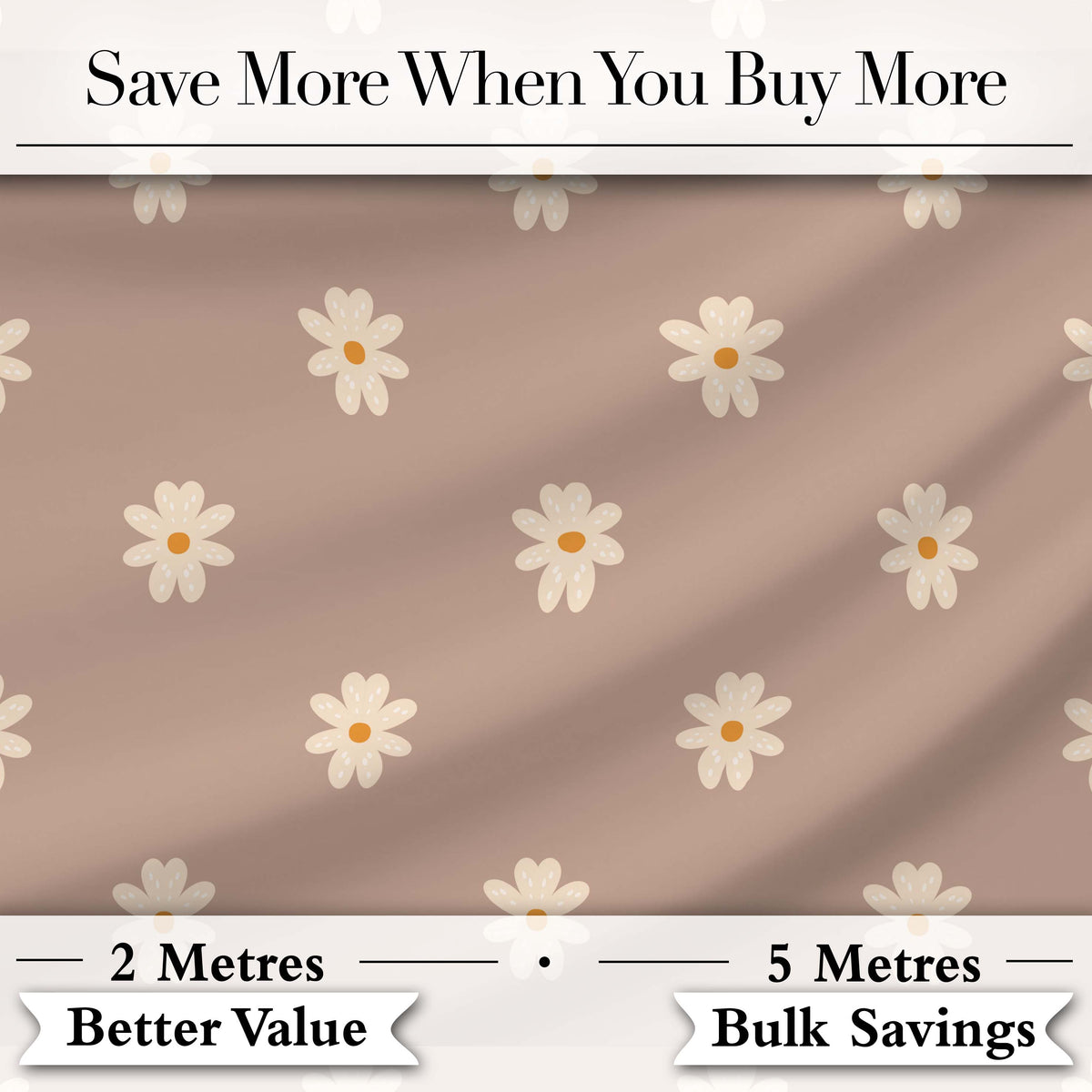 Simple Daisy Flower Seamless Pattern Warm Taupe Background Minimal Design Digital Print Fabric by the Metre UK Sewing Quilting Textile