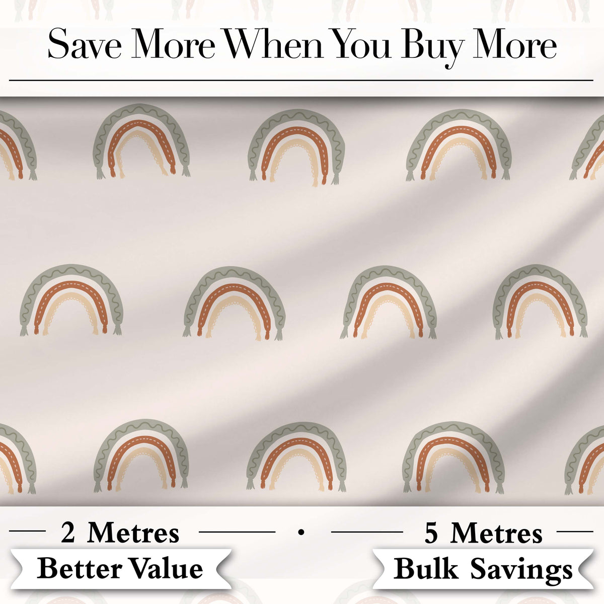 Boho Rainbow Arc Seamless Pattern Soft Neutral Nursery Design Digital Print Fabric by the Metre UK Sewing Quilting Textile