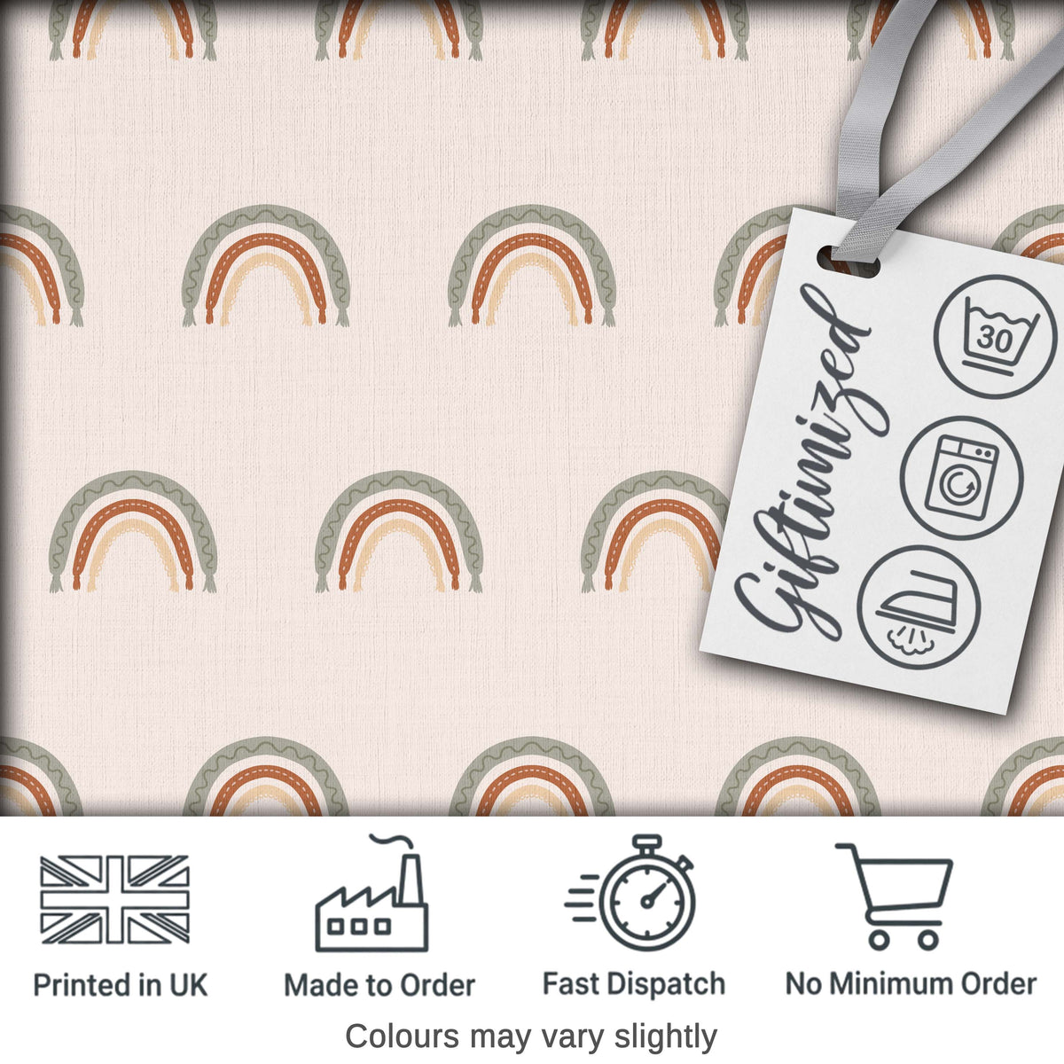 Boho Rainbow Arc Seamless Pattern Soft Neutral Nursery Design Digital Print Fabric by the Metre UK Sewing Quilting Textile