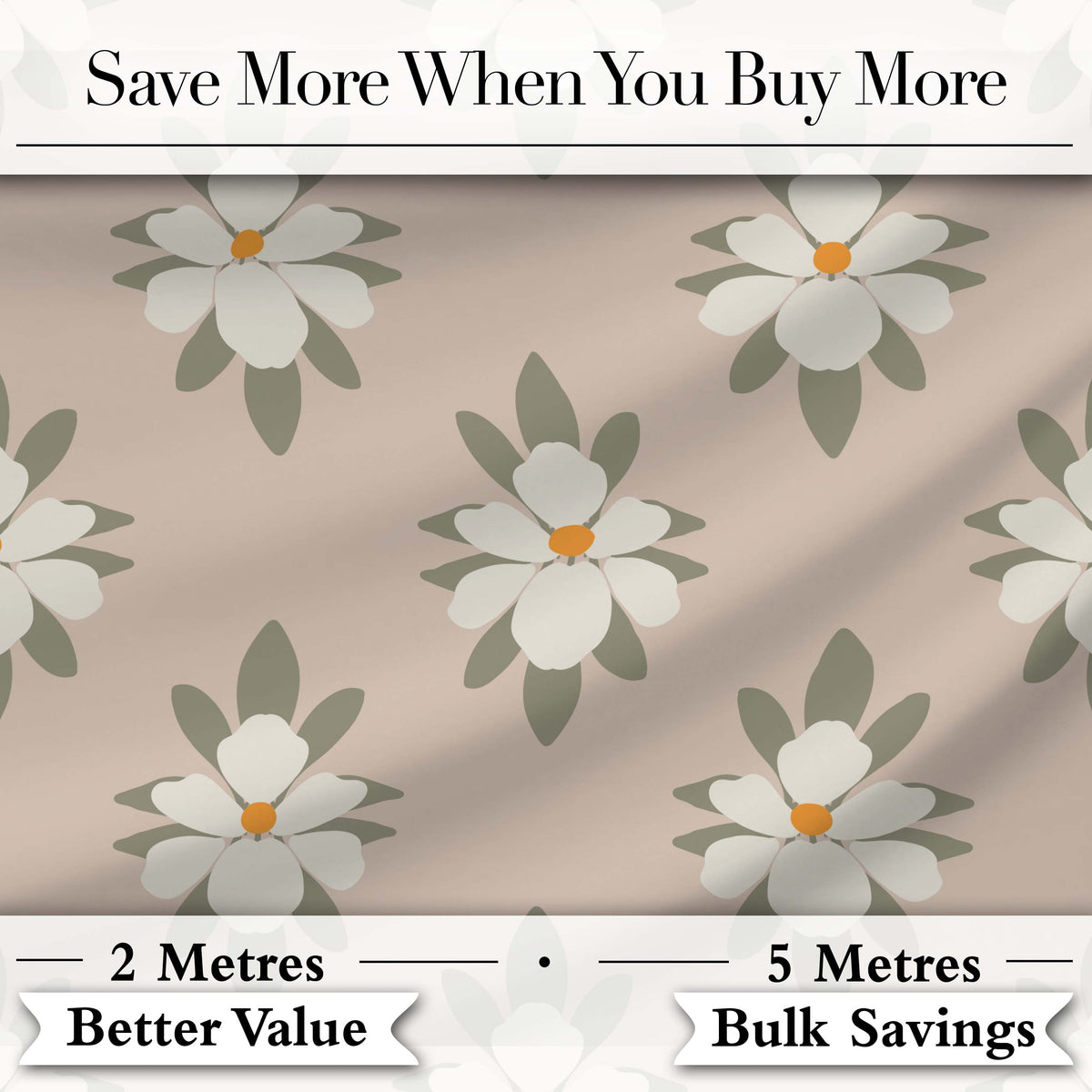 Neutral Daisy Floral Seamless Pattern Warm Beige Botanical Design Digital Print Fabric by the Metre UK Sewing Quilting Textile
