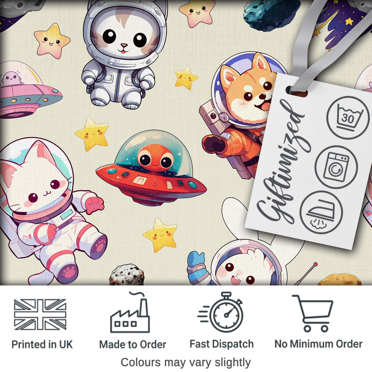 Cute Space Animals Astronaut Seamless Pattern Fun Kids Galaxy Design Digital Print Fabric by the Metre UK Sewing Quilting Textile