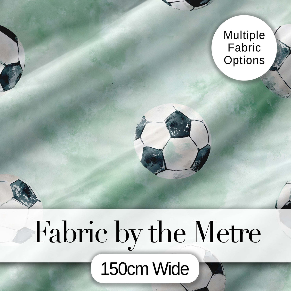 Watercolor Soccer Balls on Soft Green Background Seamless Pattern Digital Print Fabric by the Metre UK Sewing Quilting Textile