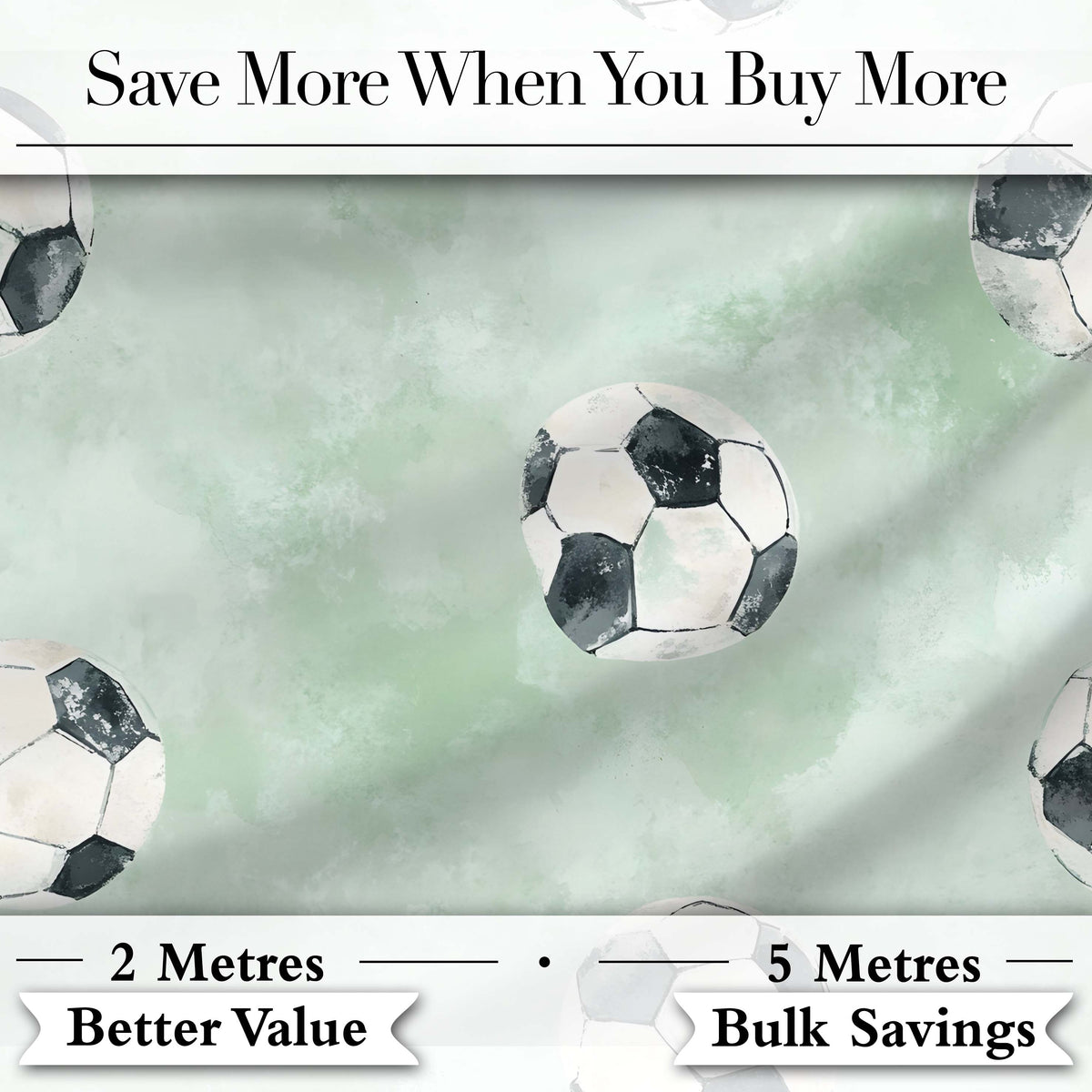 Watercolor Soccer Balls on Soft Green Background Seamless Pattern Digital Print Fabric by the Metre UK Sewing Quilting Textile