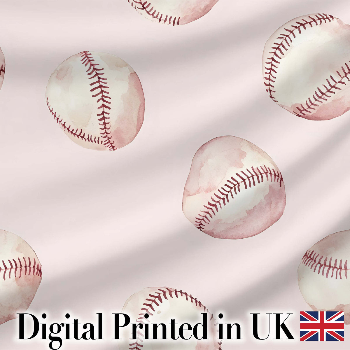 Watercolor Baseball Balls on Soft Beige Background Seamless Pattern Digital Print Fabric by the Metre UK Sewing Quilting Textile