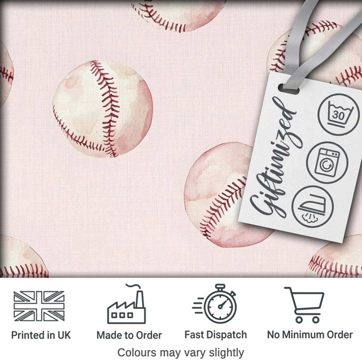 Watercolor Baseball Balls on Soft Beige Background Seamless Pattern Digital Print Fabric by the Metre UK Sewing Quilting Textile