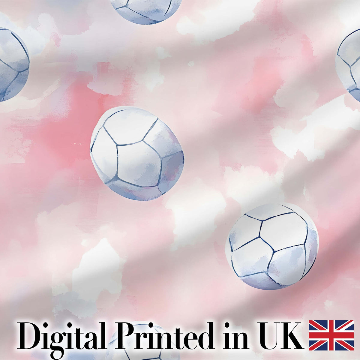 Watercolor Soccer Balls on Soft Pink Background Seamless Pattern Digital Print Fabric by the Metre UK Sewing Quilting Textile
