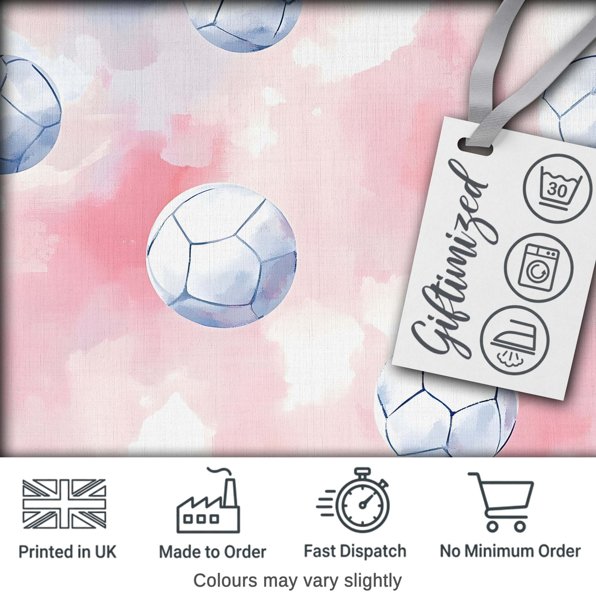 Watercolor Soccer Balls on Soft Pink Background Seamless Pattern Digital Print Fabric by the Metre UK Sewing Quilting Textile