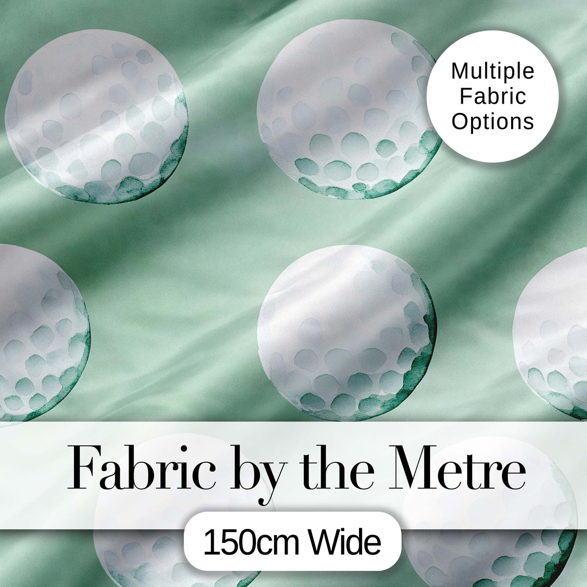Watercolor Golf Balls on Soft Green Background Seamless Pattern Digital Print Fabric by the Metre UK Sewing Quilting Textile