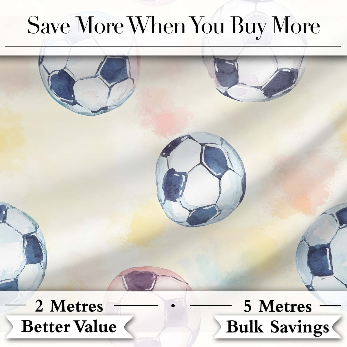 Watercolor Soccer Balls on Soft Pastel Background Seamless Pattern Digital Print Fabric by the Metre UK Sewing Quilting Textile