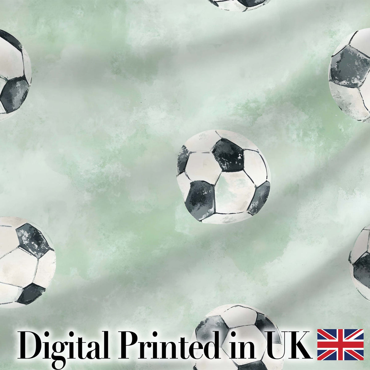 Watercolor Soccer Balls on Soft Green Background Seamless Pattern Digital Print Fabric by the Metre UK Sewing Quilting Textile