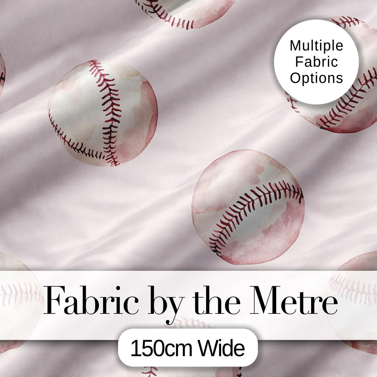 Watercolor Baseball Balls on Soft Beige Background Seamless Pattern Digital Print Fabric by the Metre UK Sewing Quilting Textile