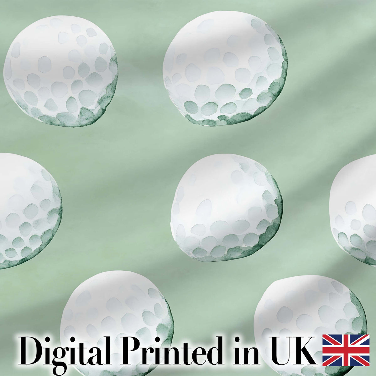 Watercolor Golf Balls on Soft Green Background Seamless Pattern Digital Print Fabric by the Metre UK Sewing Quilting Textile