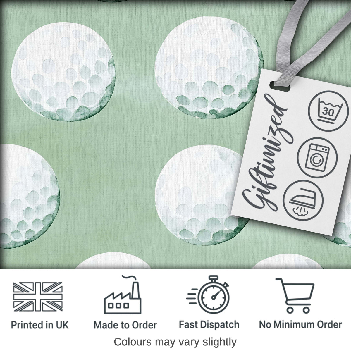 Watercolor Golf Balls on Soft Green Background Seamless Pattern Digital Print Fabric by the Metre UK Sewing Quilting Textile