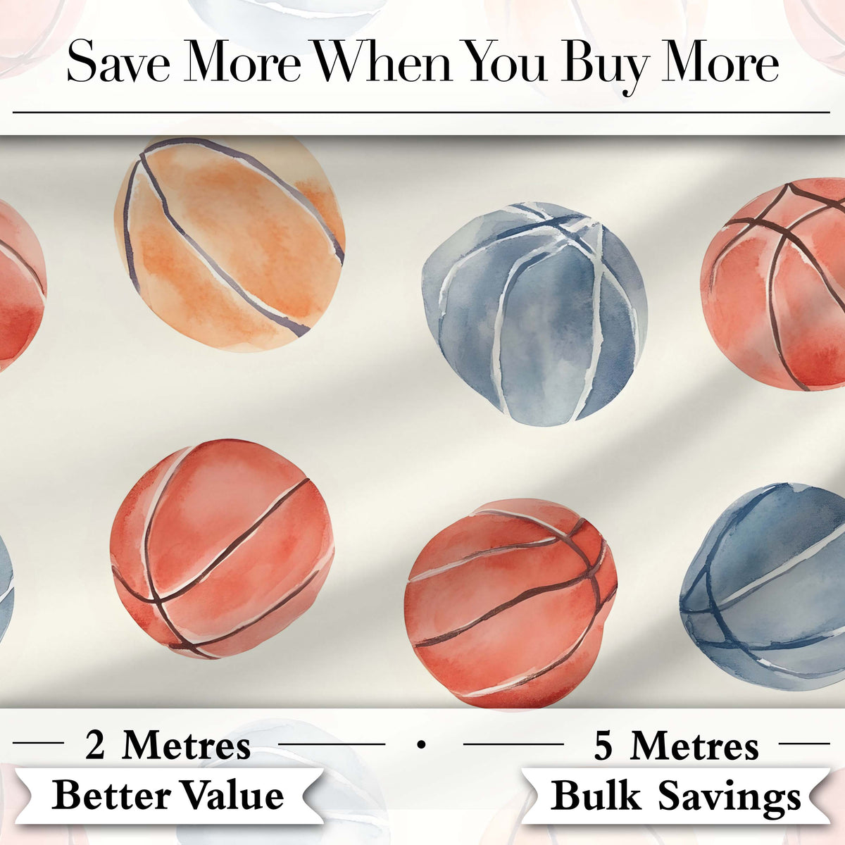 Watercolor Basketball Balls on Neutral Background Seamless Pattern Digital Print Fabric by the Metre UK Sewing Quilting Textile