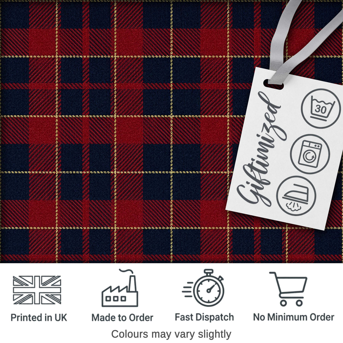 Red Navy Traditional Tartan Plaid Fabric Texture Seamless Pattern Digital Print Fabric by the Metre UK Sewing Quilting Textile