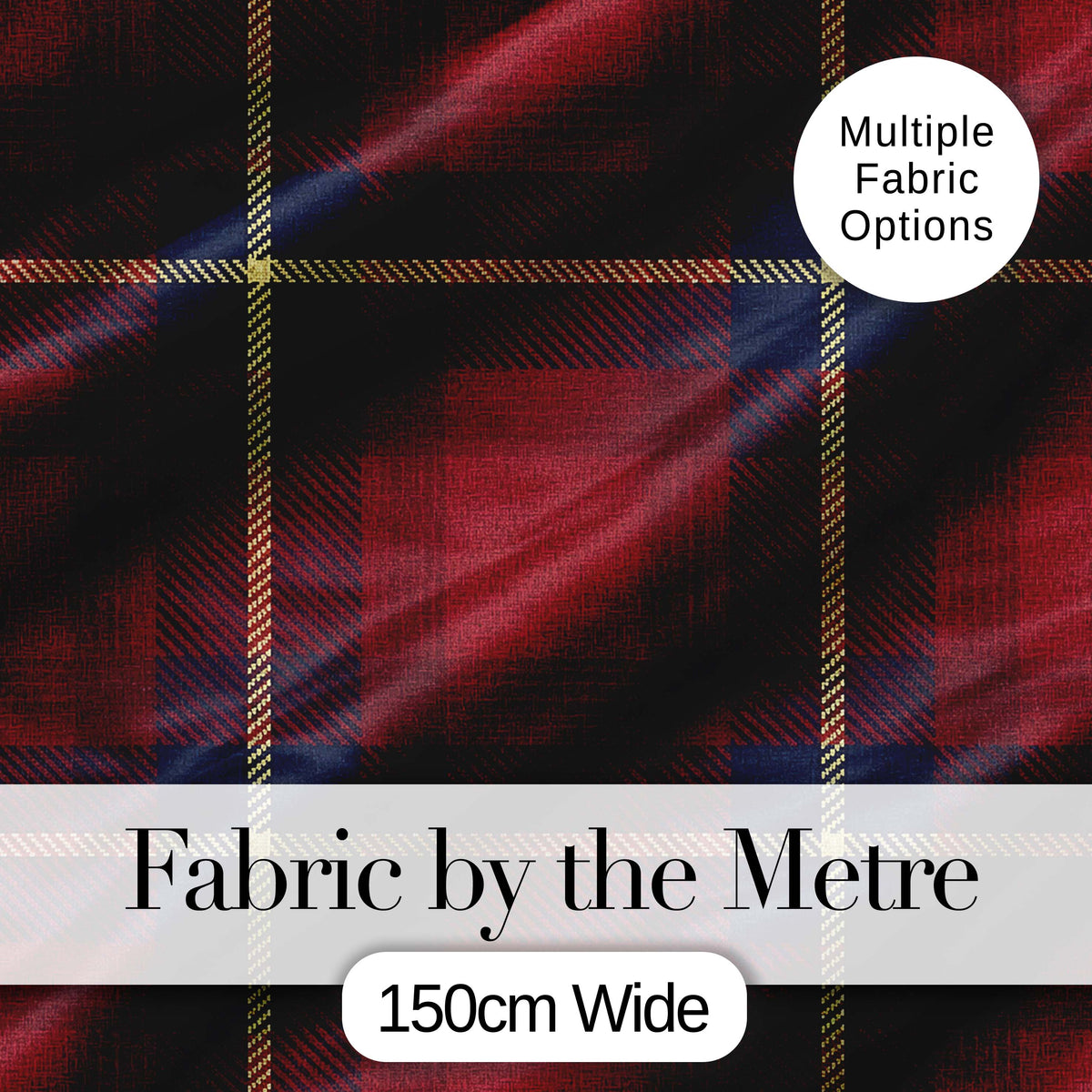 Rich Red Navy Wool Style Tartan Plaid Fabric Texture Seamless Pattern Digital Print Fabric by the Metre UK Sewing Quilting Textile