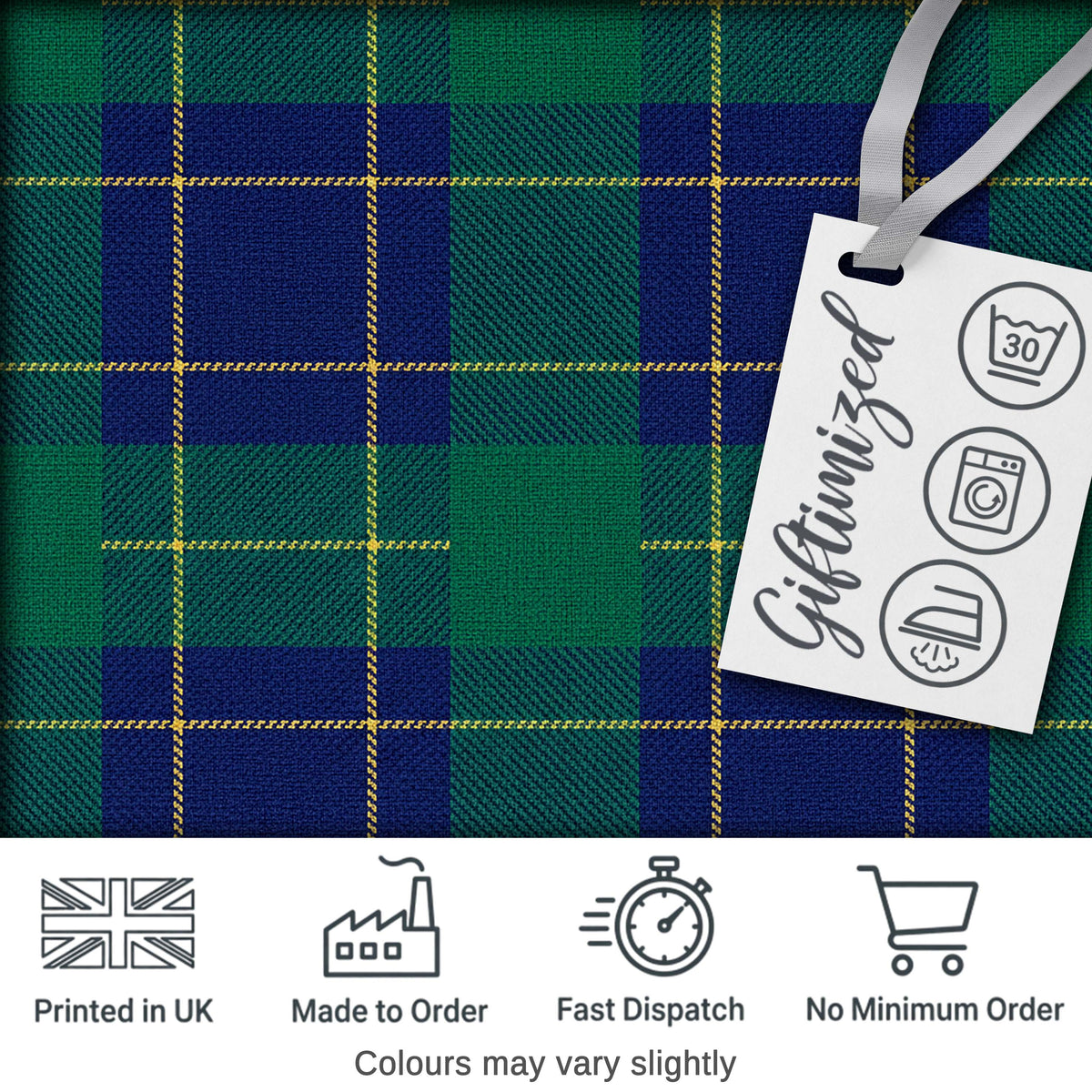 Blue Green Gold Traditional Tartan Plaid Fabric Texture Seamless Pattern Digital Print Fabric by the Metre UK Sewing Quilting Textile