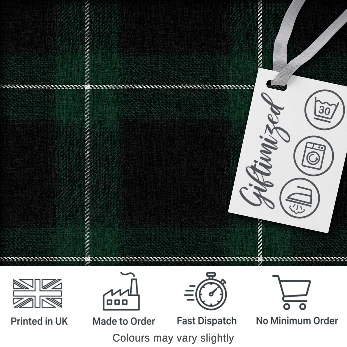 Dark Green Black Classic Tartan Plaid Seamless Pattern Digital Print Fabric by the Metre UK Sewing Quilting Textile