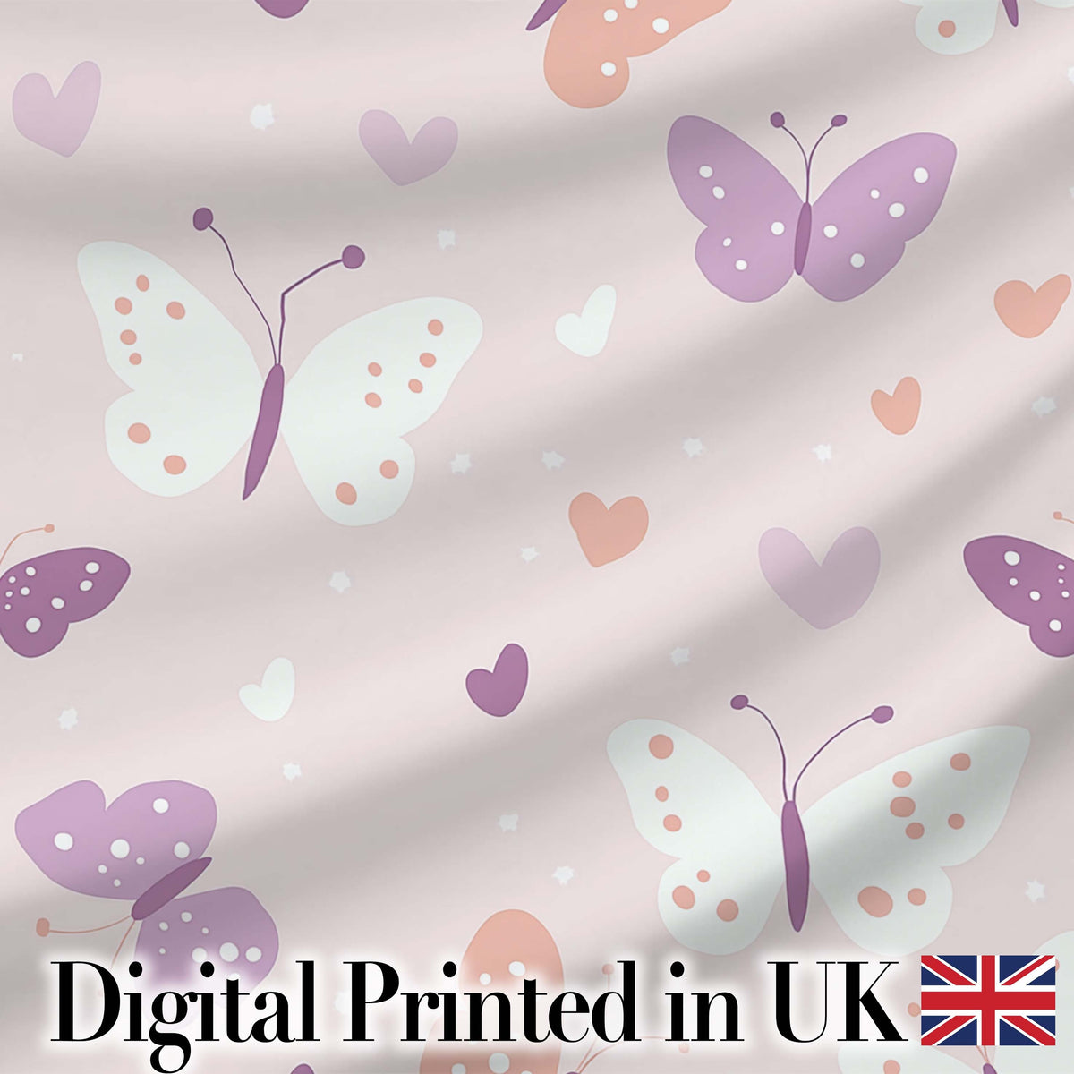 Cute Pastel Butterfly Hearts Seamless Pattern Digital Print Fabric by the Metre UK Sewing Quilting Textile