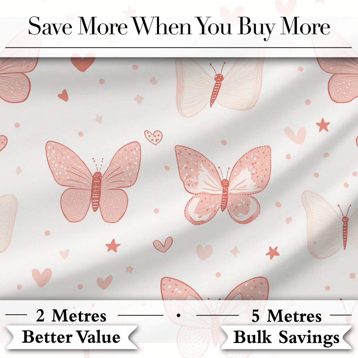Cute Pink Butterfly Hearts Soft Pastel Seamless Pattern Digital Print Fabric by the Metre UK Sewing Quilting Textile