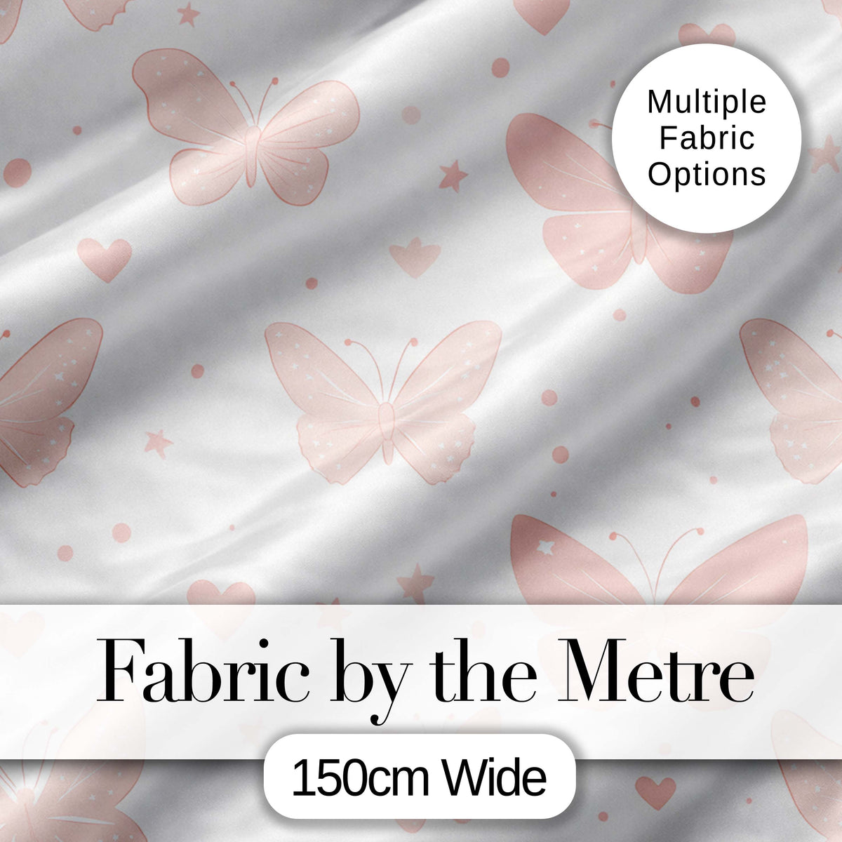 Soft Pink Butterflies Hearts Seamless Pattern Digital Print Fabric by the Metre UK Sewing Quilting Textile