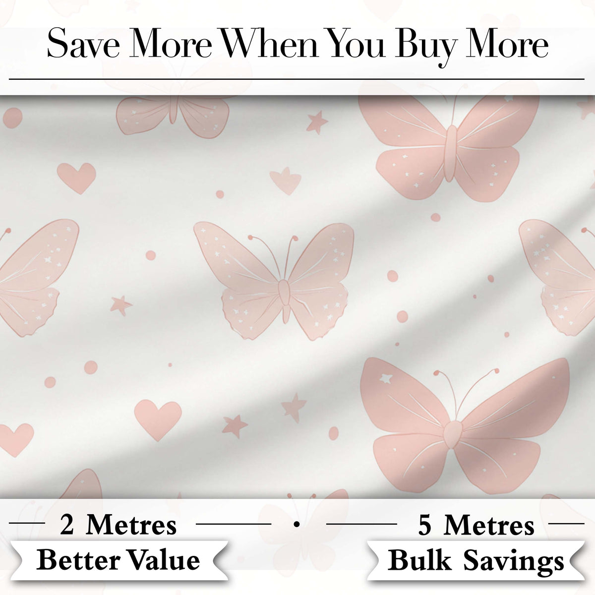 Soft Pink Butterflies Hearts Seamless Pattern Digital Print Fabric by the Metre UK Sewing Quilting Textile