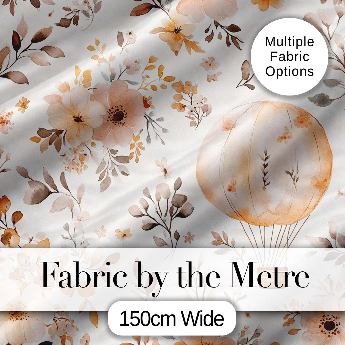 Vintage Floral Hot Air Balloon Seamless Pattern Digital Print Fabric by the Metre UK Sewing Quilting Textile