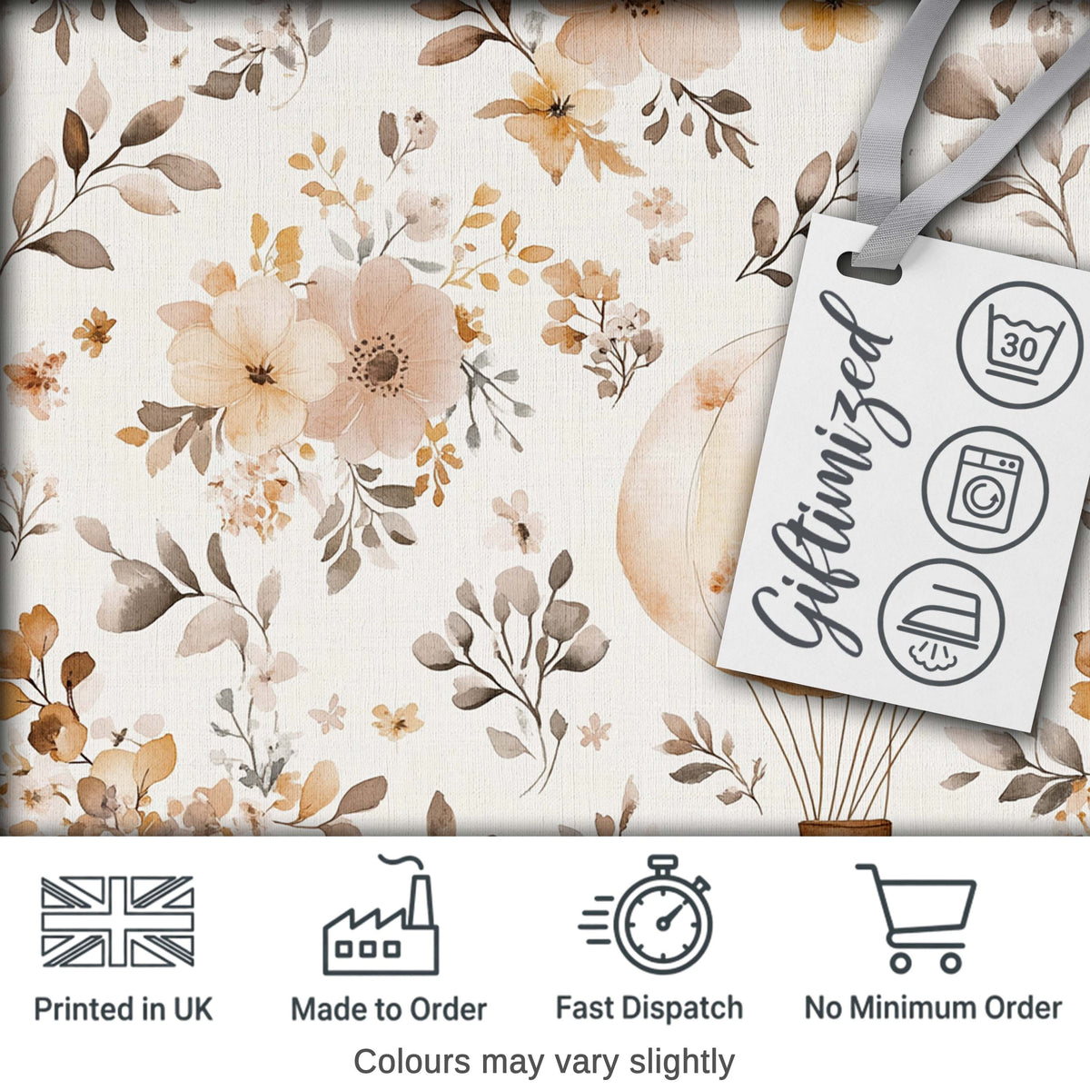 Vintage Floral Hot Air Balloon Seamless Pattern Digital Print Fabric by the Metre UK Sewing Quilting Textile
