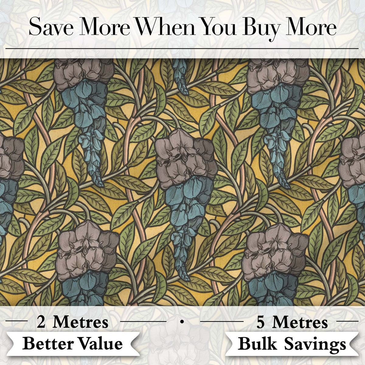 Art Nouveau Floral Blue Yellow Seamless Pattern Digital Print Fabric by the Metre UK Sewing Quilting Textile