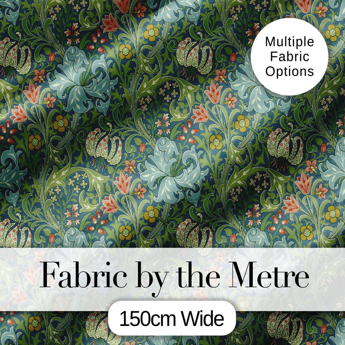 Vintage William Morris Style Floral Seamless Pattern Digital Print Fabric by the Metre UK Sewing Quilting Textile
