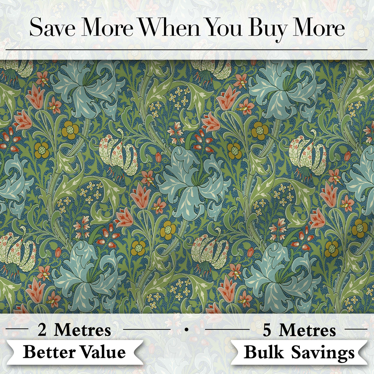 Vintage William Morris Style Floral Seamless Pattern Digital Print Fabric by the Metre UK Sewing Quilting Textile