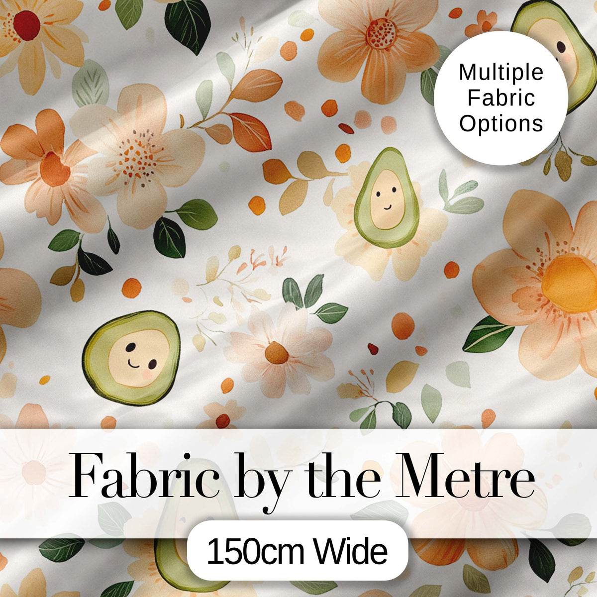 Cute Avocado Floral Pastel Seamless Pattern Digital Print Fabric by the Metre UK Sewing Quilting Textile