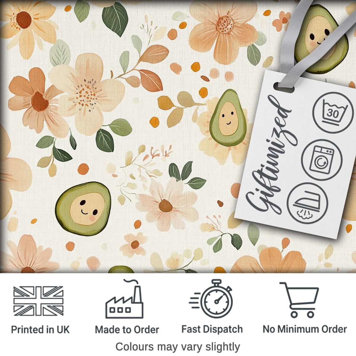 Cute Avocado Floral Pastel Seamless Pattern Digital Print Fabric by the Metre UK Sewing Quilting Textile