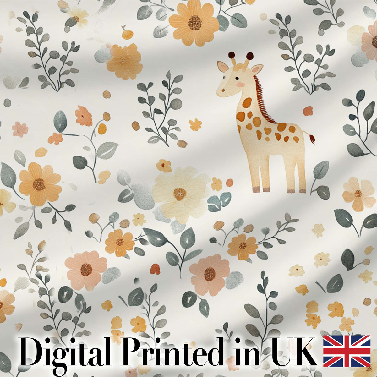 Cute Giraffe Floral Nursery Seamless Pattern Digital Print Fabric by the Metre UK Sewing Quilting Textile