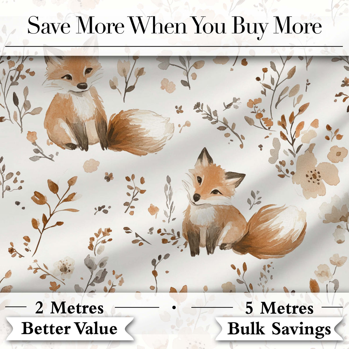 Cute Fox Woodland Floral Seamless Pattern Digital Print Fabric by the Metre UK Sewing Quilting Textile