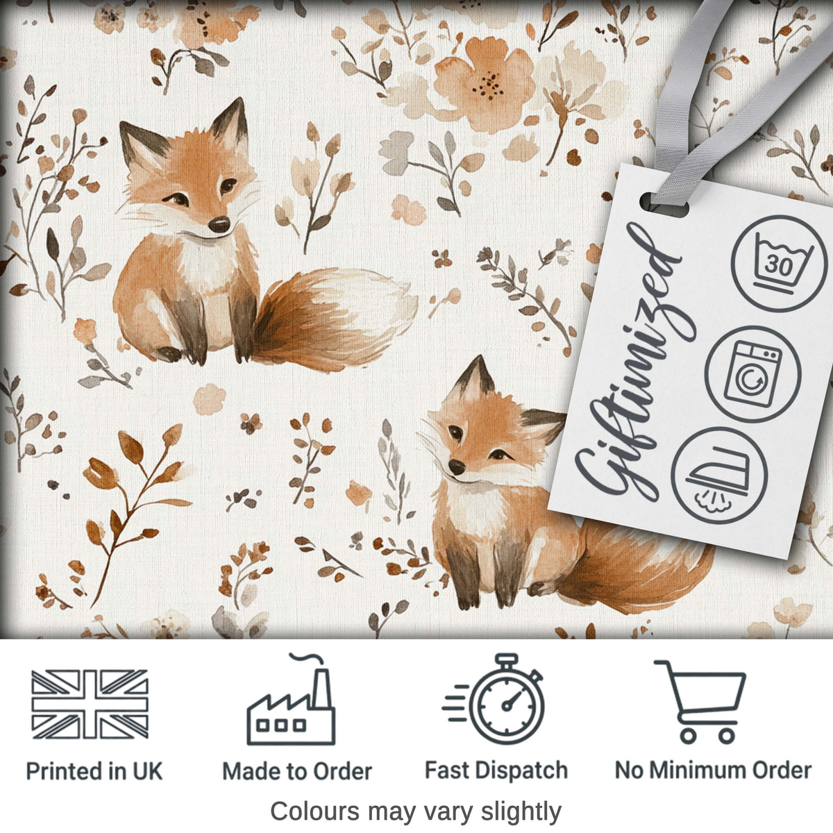 Cute Fox Woodland Floral Seamless Pattern Digital Print Fabric by the Metre UK Sewing Quilting Textile