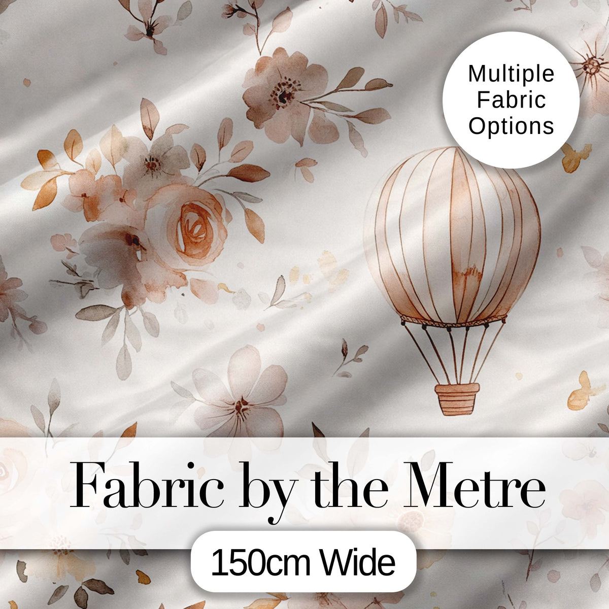 Vintage Floral Balloon Soft Neutral Seamless Pattern Digital Print Fabric by the Metre UK Sewing Quilting Textile