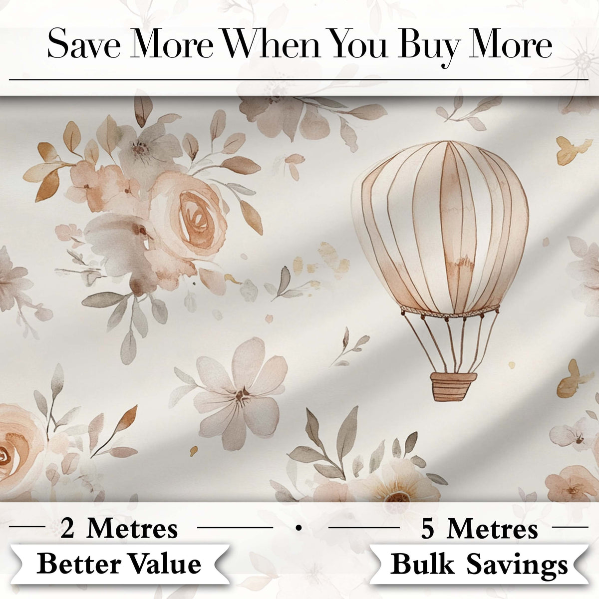 Vintage Floral Balloon Soft Neutral Seamless Pattern Digital Print Fabric by the Metre UK Sewing Quilting Textile