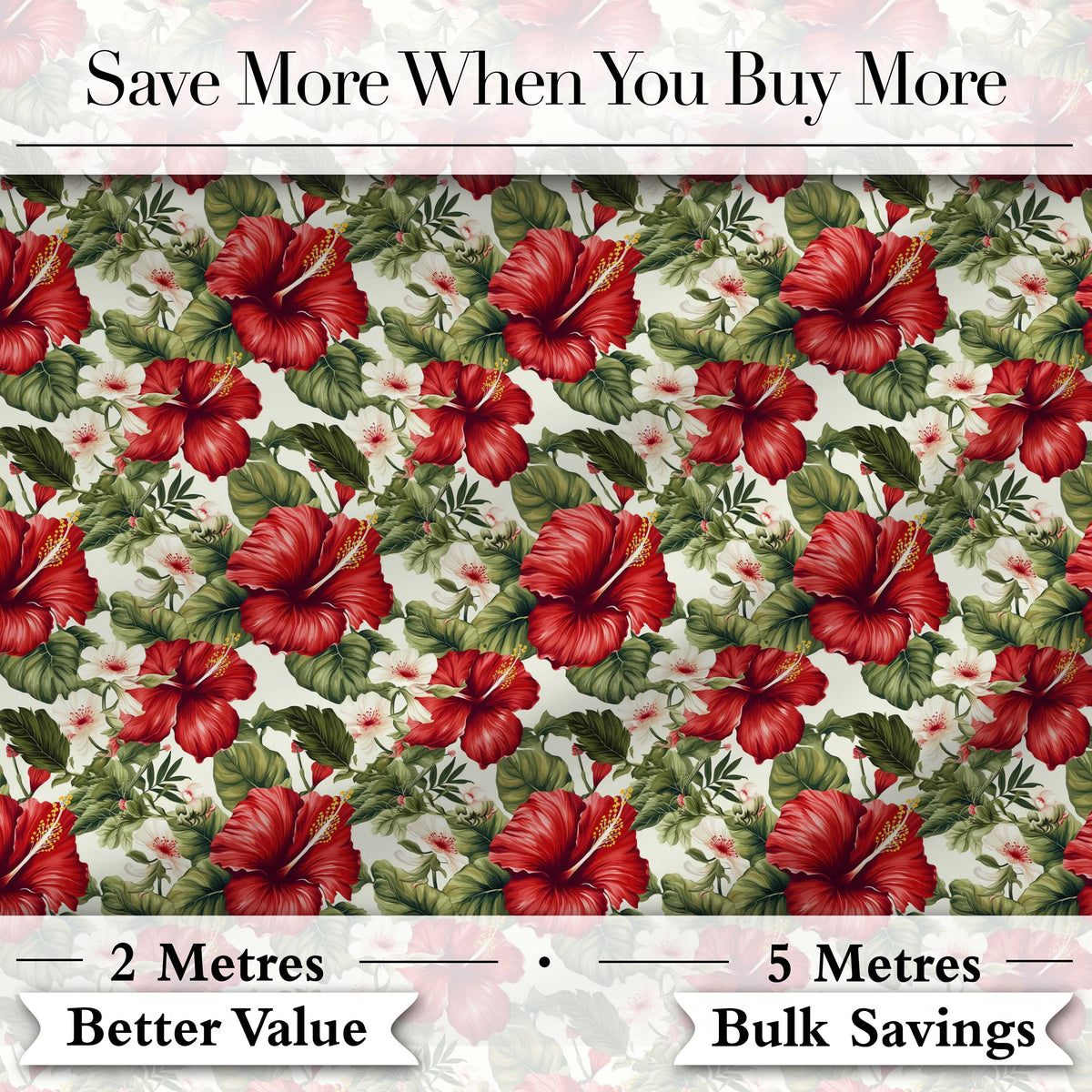 Tropical Red Hibiscus Floral Botanical Seamless Pattern Digital Print Fabric by the Metre UK Sewing Quilting Textile