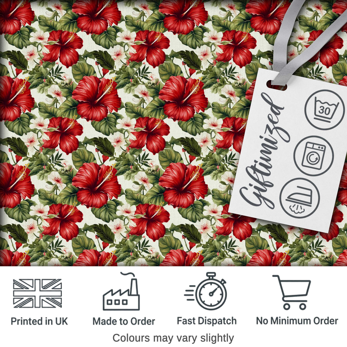 Tropical Red Hibiscus Floral Botanical Seamless Pattern Digital Print Fabric by the Metre UK Sewing Quilting Textile