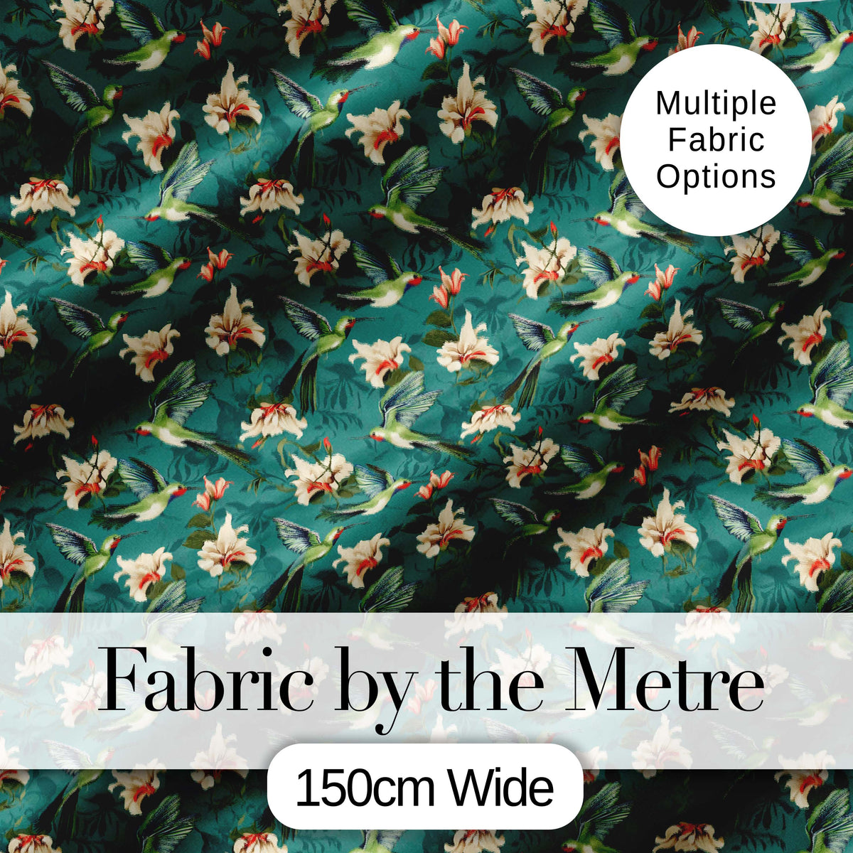 Vintage Hummingbird Lily Floral Dark Green Seamless Pattern Digital Print Fabric by the Metre UK Sewing Quilting Textile